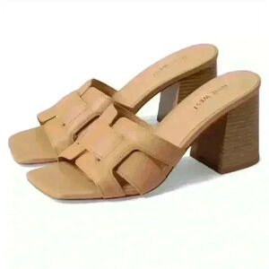 NINE WEST Kindee 3 Block Heeled Slide Sandal Square Toe in New Natural Size 4.5